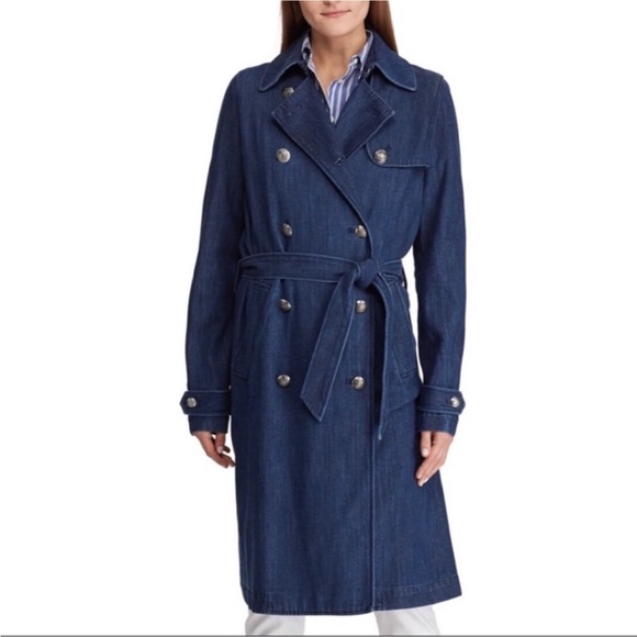 Lauren Ralph Lauren Jackets & Blazers - Lauren Ralph Lauren Cotton Denim Double Breasted Belted Trench Jacket Sz 16 NWT